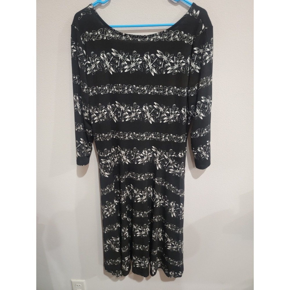 Leota 3/4 Sleeve‎ Midi Dress in Soar Black Dragonfly Print Plus Sz 2L 18-20 NWT